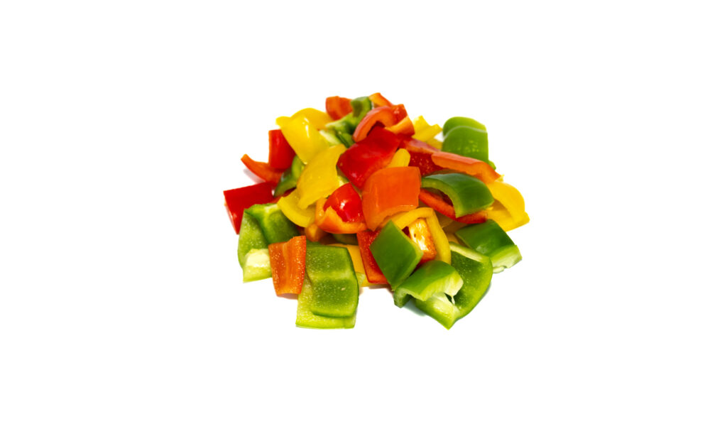 chopped mixed green, yellow and red peppers